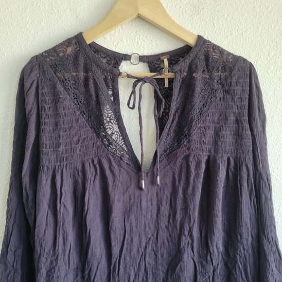 Free People Purple Bell Sleeve Tunic Dress Tie V-Neck Womens Size S - Picture 3 of 9